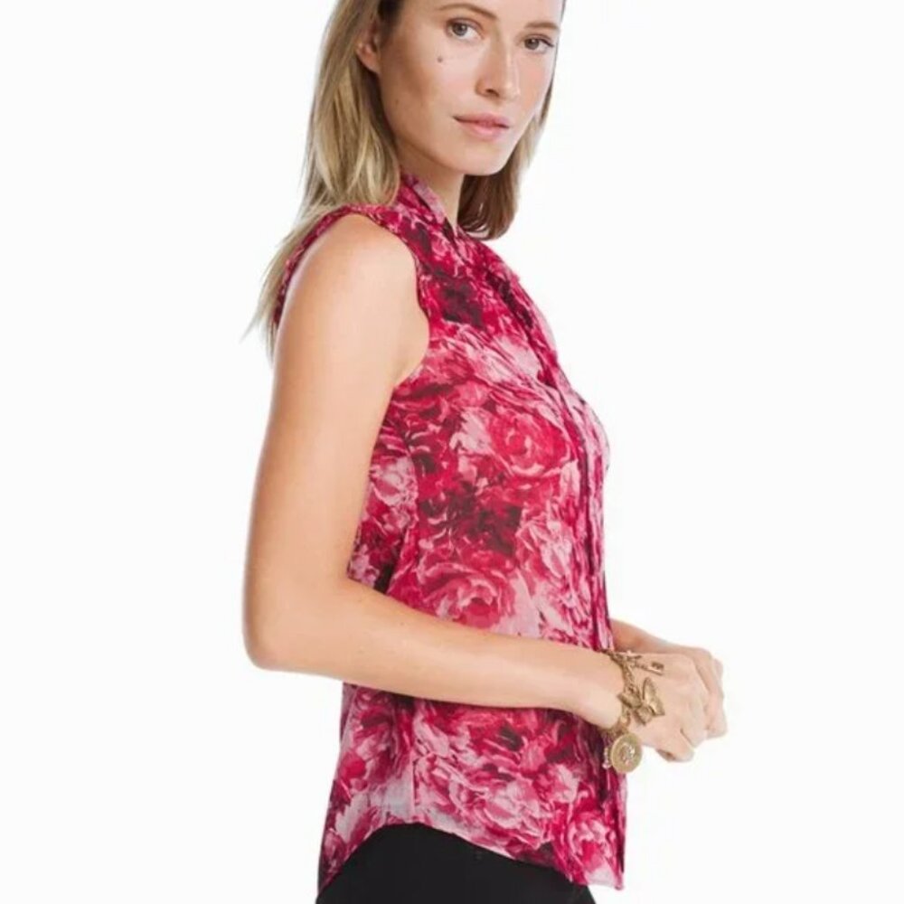 WHBM Floral Tie Neck Shell Blouse M - Picture 2 of 9